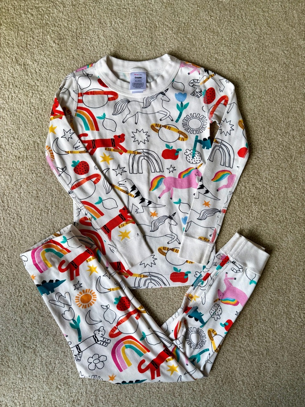 Hanna Andersson Crayola White Rainbow & Unicorn Kids Pajama Set